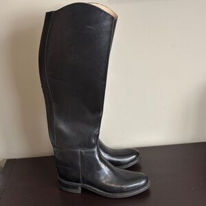 Classic Black Leather Knee-High Heeled Boots